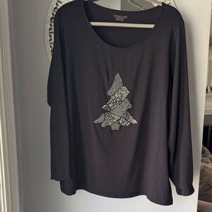 Coldwater Creek Black Sequin Tree Long Sleeve Top